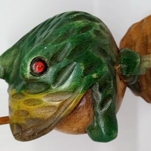 Vintage Frog, wooden, hand carved with umbrella.